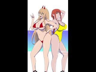 makima x power x aki hayakawa - tik-tok; swimsuit; large tits; big boobs; 3d sex porn hentai; (by @drakonaskar) [chainsaw man]